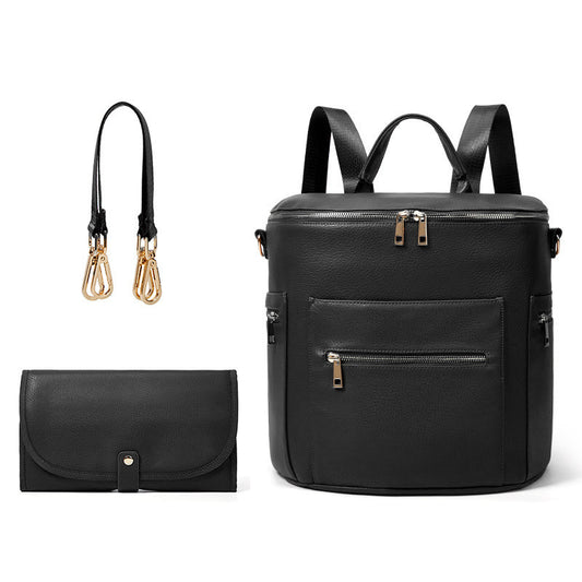 Black Cross-Border PU Mommy Backpack