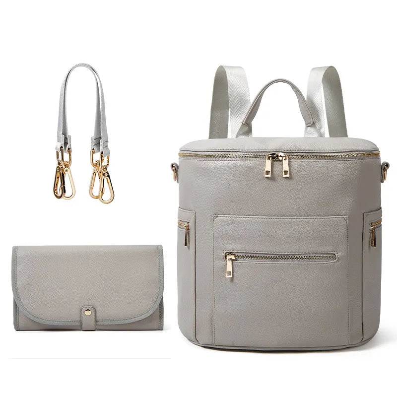 Gray Cross-Border PU Mommy Backpack