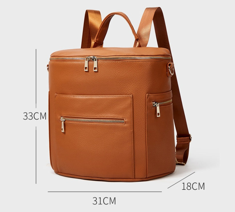 Brown Cross-Border PU Mommy Backpack