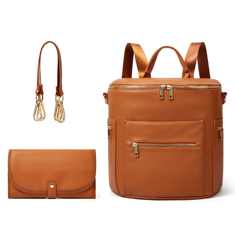 Brown Cross-Border PU Mommy Backpack